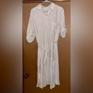 Max Studio Striped Button-Down Shirt Dress with Waist Tie – Size M